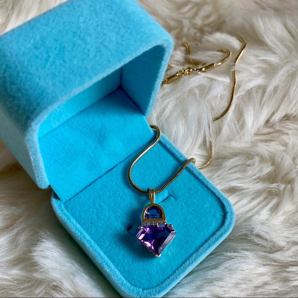 NATURAL AMETHYST NECKLACE W / SNAKE CHAIN